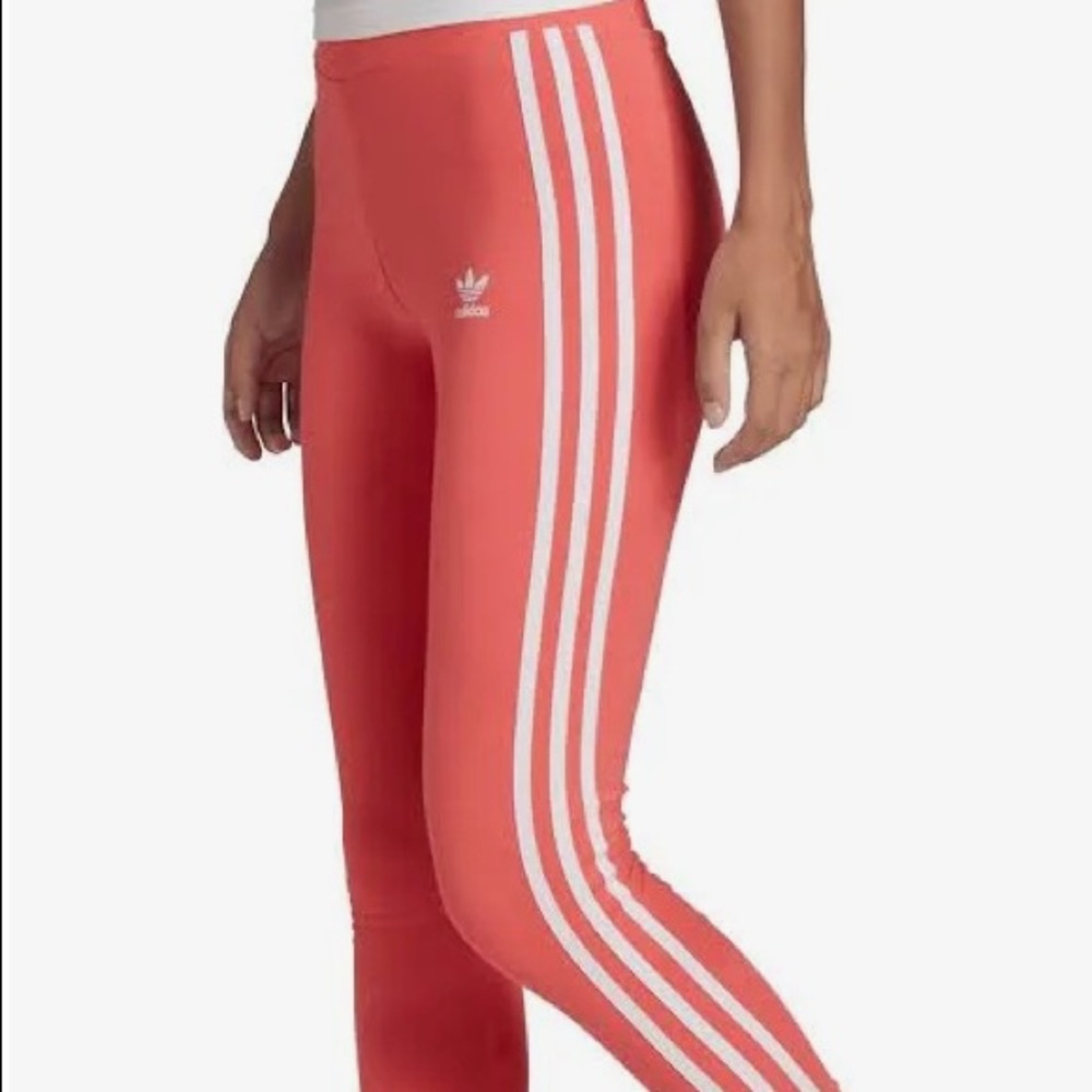 Adidas three stripe pink leggings